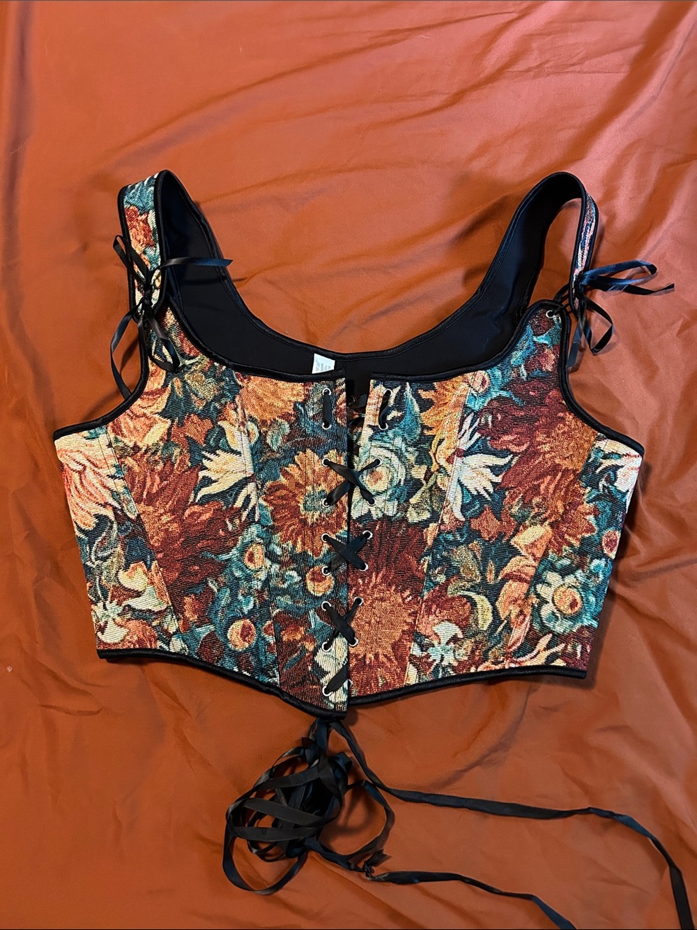 Floral Lace-Up Cropped Corset Top - Multi Floral